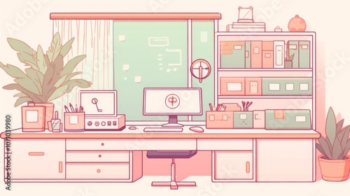 Modern online doctor's office with a laptop and medical equipment, emphasizing a contemporary approach to healthcare. The clinic features digital tools, offering remote consultations and telemedicine 