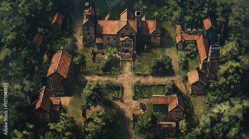 Rural Countryside Estate Houses Buildings Tabletop RPG Map, Fantasy Roleplaying Dungeon Battlemap, Adventure Games Encounters, Farmhouses Farm Town Gaming Design, TTRPG Buildings Architecture Concept photo