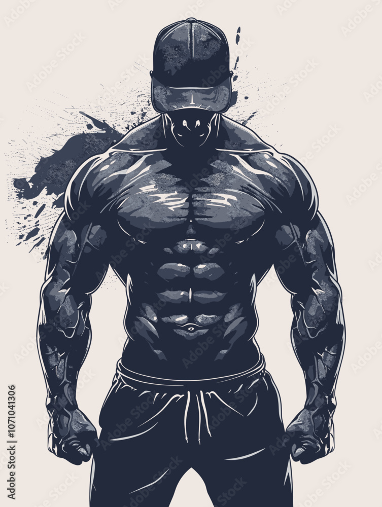 Man with a muscular build stands with his arms crossed and a determined look on his face. The image is a black and white drawing of a man with a muscular build, and it conveys a sense of strength Man with a muscular build stands with his arms crossed and a determined look on his face. The image is a black and white drawing of a man with a muscular build, and it conveys a sense of strength