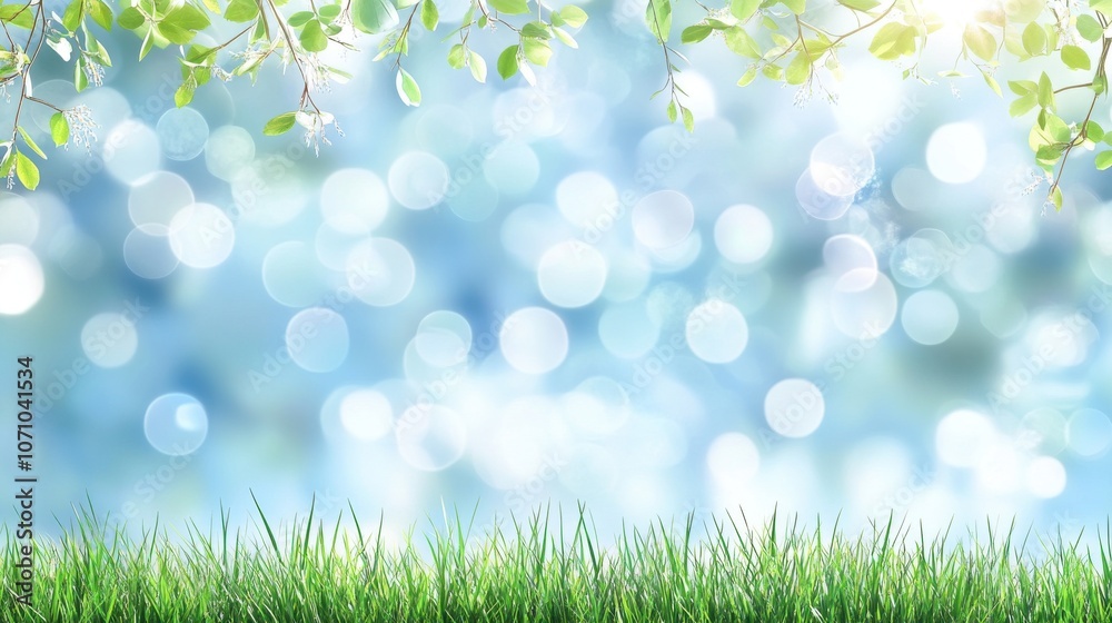 A serene natural background featuring lush green grass and softly glowing bokeh lights. A serene natural background featuring lush green grass and softly glowing bokeh lights.