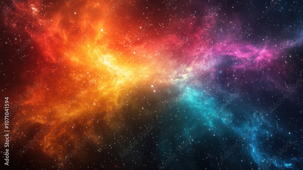 Naklejka premium A vibrant cosmic nebula showcasing a mesmerizing blend of colors in the depths of space.