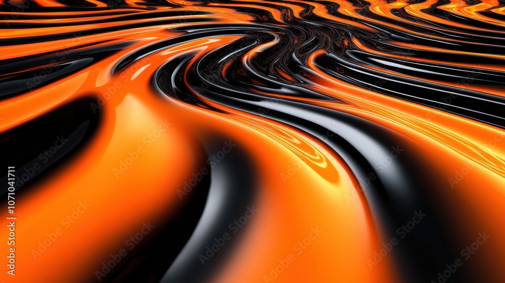 An abstract swirl of black and orange patterns creating a dynamic and ...