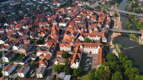 Aerial view of the old town of the city Rotenburg an der Fulda on a sunny summer  day in Germany.	 photo