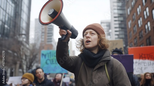 Multiracial Students Protesting, Diverse group of young students marching photo