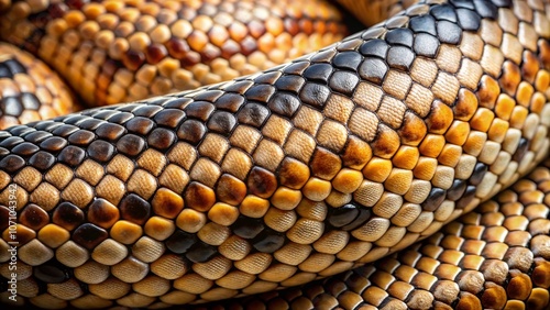 Macro Photography of a Queen Snake's Skin Showcasing Delicate Brown and Gray Scales with Darker Crossbands, Highlighting the Subtle Charm of Nature's Design photo
