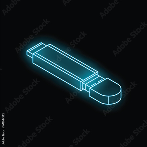 Neon usb flash drive glowing on a black background, great for technology and data storage concepts