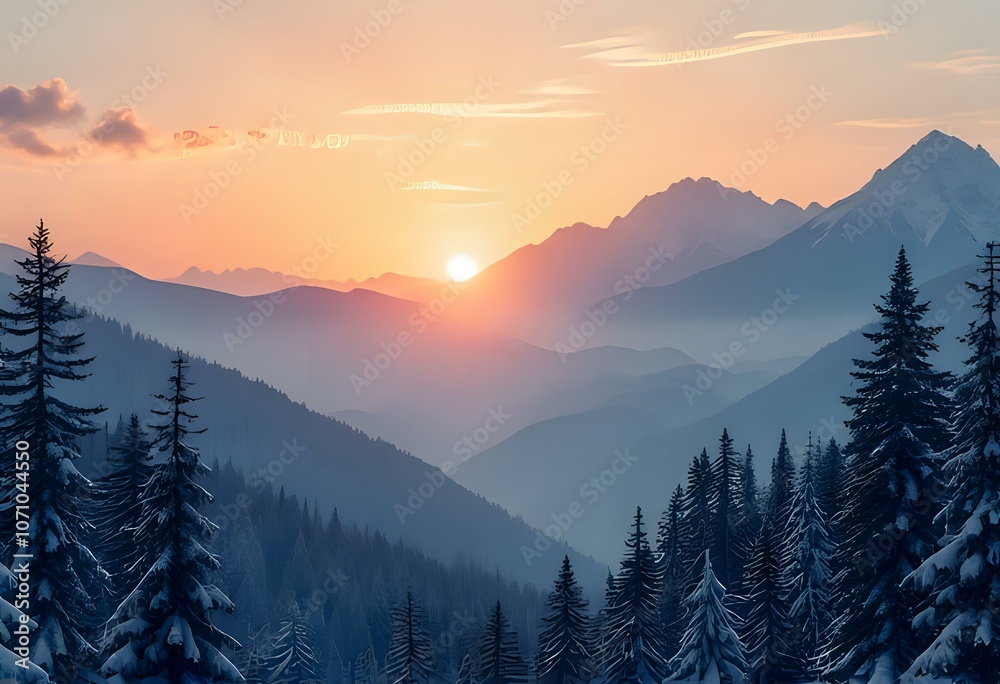 Obraz premium Winter Dawn Over Snow-Capped Mountains