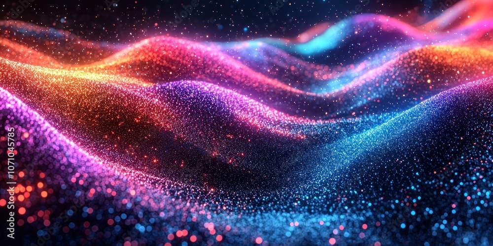 Abstract Colorful Glitter Waves with Bokeh Effects