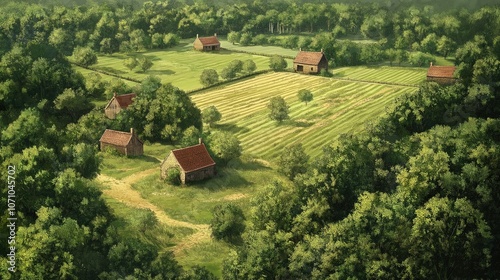 Rural Countryside Estate Houses Buildings Tabletop RPG Map, Fantasy Roleplaying Dungeon Battlemap, Adventure Games Encounters, Farmhouses Farm Town Gaming Design, TTRPG Buildings Architecture Concept photo