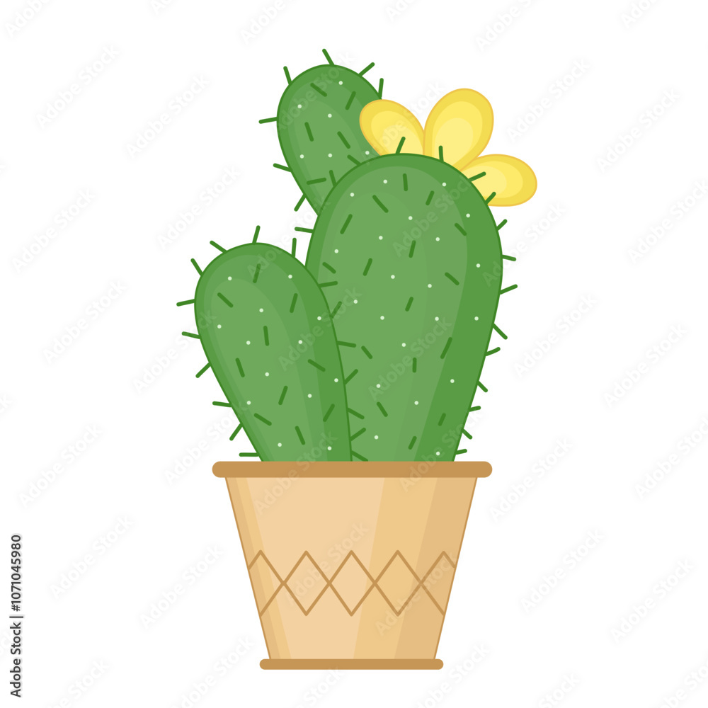 Green Cactus With Yellow Flower Green Cactus With Yellow Flower