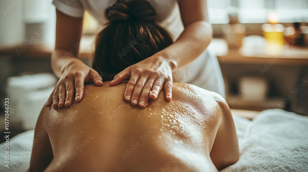 Woman back massaging with oil at spa. Beautician giving a back massage Woman back massaging with oil at spa. Beautician giving a back massage