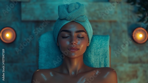 Young woman in souna, beauty spa and hammam or turkish bath