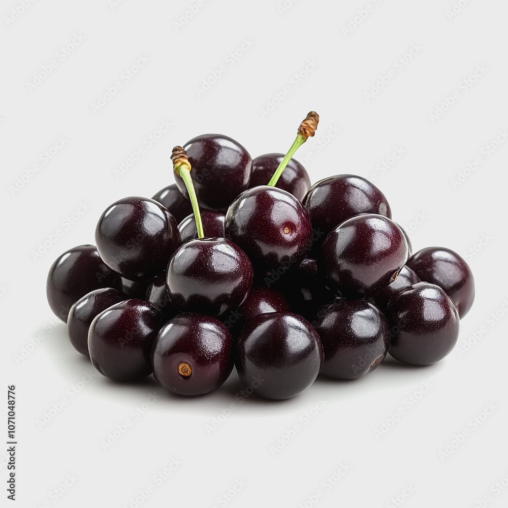A vibrant collection of fresh cherries isolated on a white background, showcasing their glossy texture and rich color. Perfect for food-related projects. A vibrant collection of fresh cherries isolated on a white background, showcasing their glossy texture and rich color. Perfect for food-related projects.