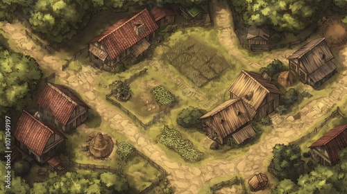 Rural Countryside Estate Houses Buildings Tabletop RPG Map, Fantasy Roleplaying Dungeon Battlemap, Adventure Games Encounters, Farmhouses Farm Town Gaming Design, TTRPG Buildings Architecture Concept