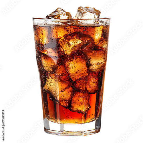 A glass of drink with ice cubes isolated on transparent background