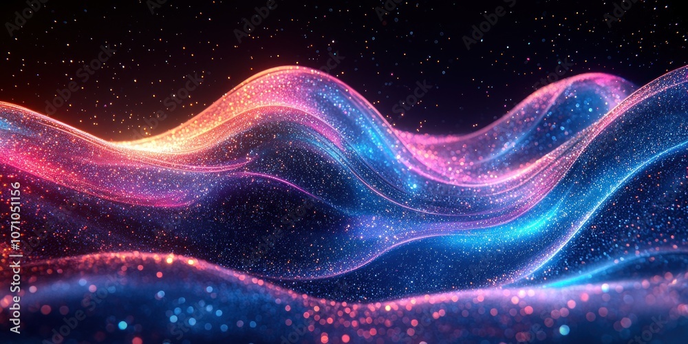Abstract Glittering Waves with Pink and Blue Hues Abstract Glittering Waves with Pink and Blue Hues