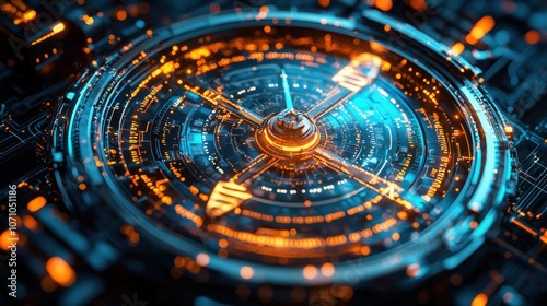 Wallpaper Mural Futuristic Technological Hub with Circular Design and Orange and Blue Lights Torontodigital.ca