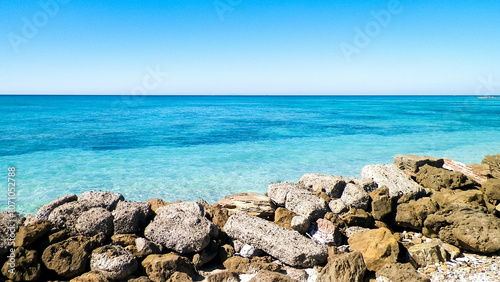 Stones on beach in Vada, Italy.