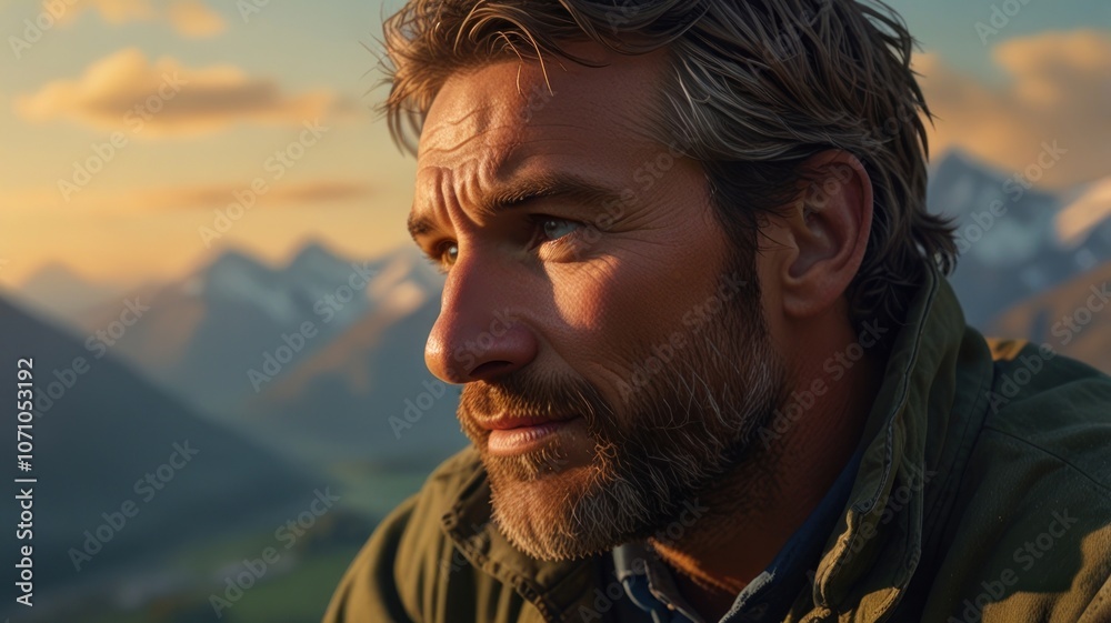 A man carrying a backpack is enjoying the beautiful view from the top of the mountains in the morning. A man carrying a backpack is enjoying the beautiful view from the top of the mountains in the morning.