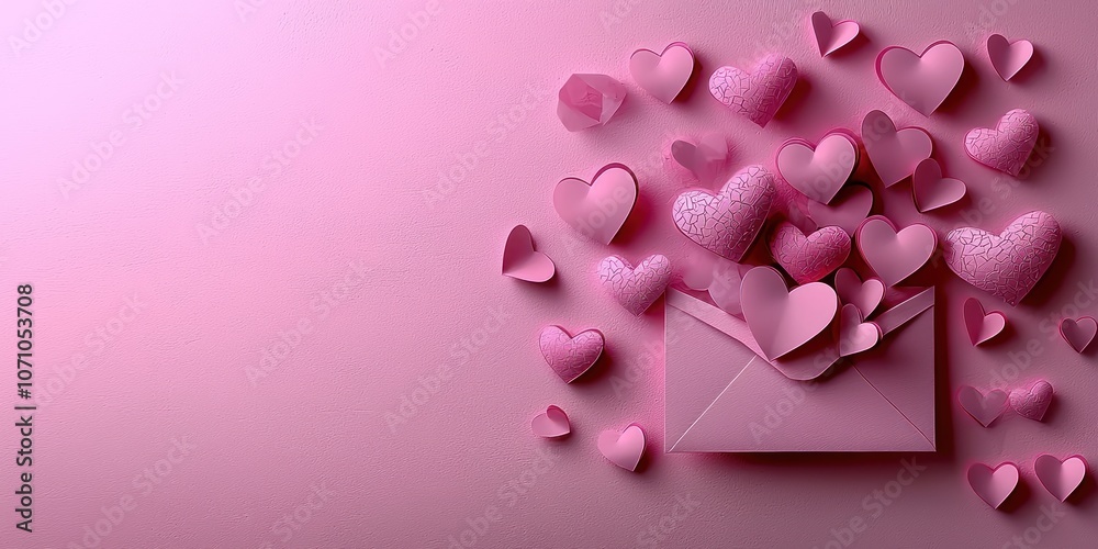 Pink Hearts Surrounding a Pink Envelope on a Pink Background Pink Hearts Surrounding a Pink Envelope on a Pink Background