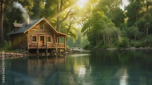 wooden house in the park.Seamless 4k time lapse virtual video animation