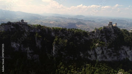 Aerial view of San Marino also known as the Most Serene Republic of San Marino an enclaved microstate surrounded by Italy, situated on the Italian Peninsula on the northeastern side of the Apennines photo