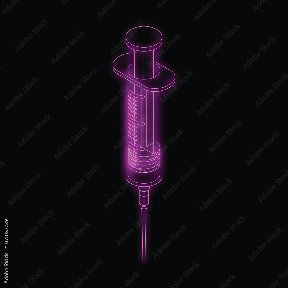 Neon syringe glowing on black background, concept for healthcare and medical treatment Neon syringe glowing on black background, concept for healthcare and medical treatment
