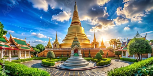 Majestic Phra Pathommachedi: The Tallest Stupa in Thailand Surrounded by Lush Landscape and Serene Atmosphere, Showcasing Cultural Heritage and Architectural Grandeur photo