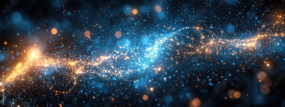 Obraz premium Abstract Blue and Orange Glowing Lines with Glitter