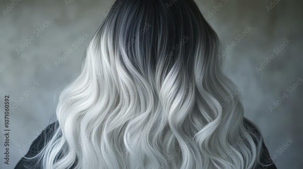 Get stunning long, wavy hair with dark roots and highlighted ash blonde strands for a chic and trendy look. Get stunning long, wavy hair with dark roots and highlighted ash blonde strands for a chic and trendy look.