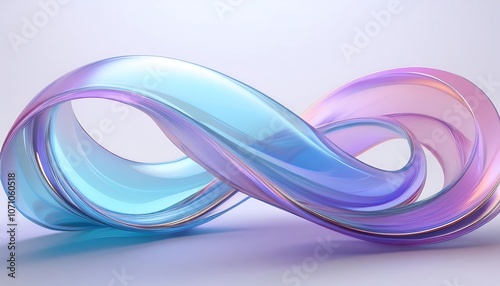  3d render of colorful glass ribbon in white background, soft blue and purple gradient,