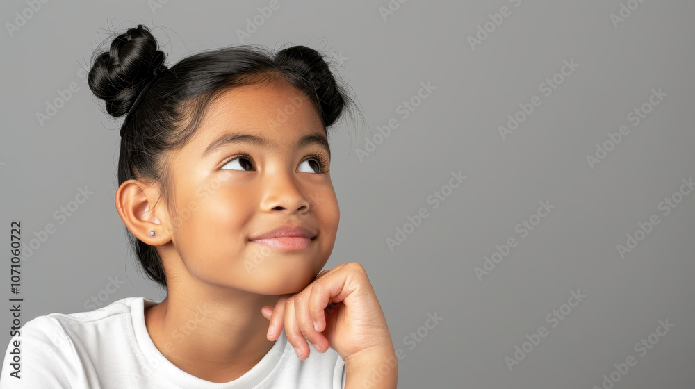 A charming Hispanic girl in a white Tshirt relaxes with a confident smile, showcasing her natural beauty and warmth. A charming Hispanic girl in a white Tshirt relaxes with a confident smile, showcasing her natural beauty and warmth.
