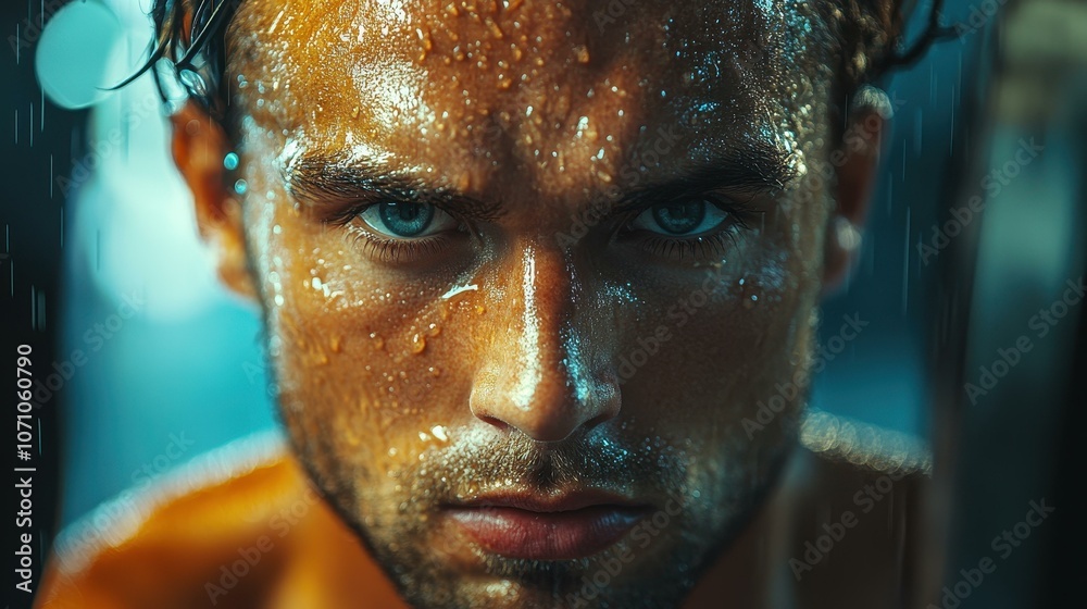A determined man lifts weights in the gym, showcasing his strong physique and focus during an intense evening workout.