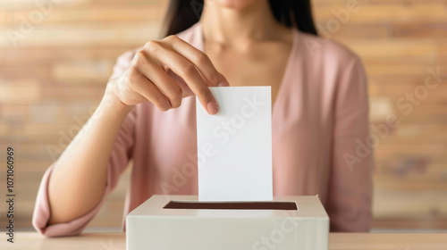 A woman votes online with her tablet, embracing technology in the democratic process during the elections. photo