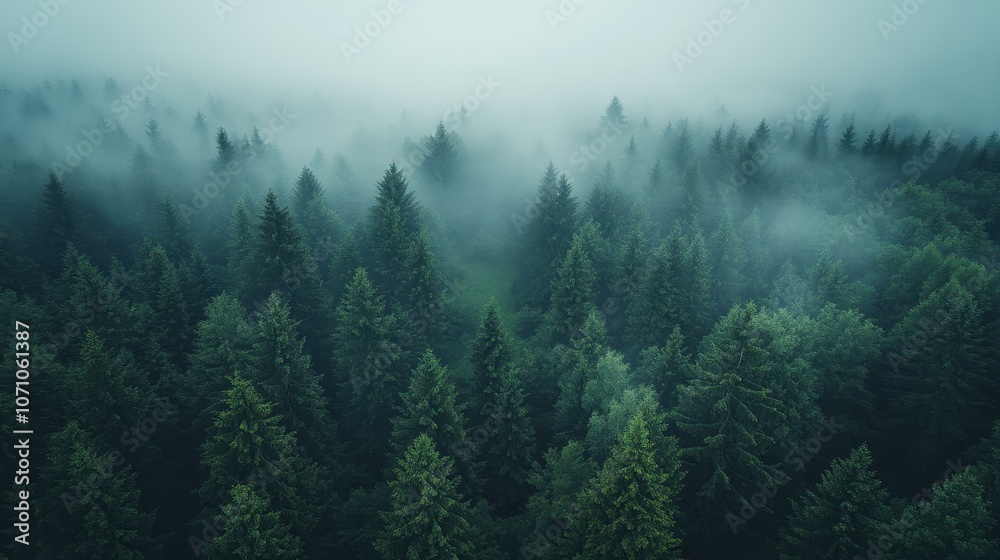 Experience a serene aerial view of a misty forest, where fog dances over lush green pine trees on a tranquil morning. Experience a serene aerial view of a misty forest, where fog dances over lush green pine trees on a tranquil morning.