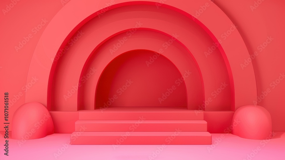 Discover a stunning red podium set against a sleek backdrop, perfect for showcasing awards and luxury products in style.