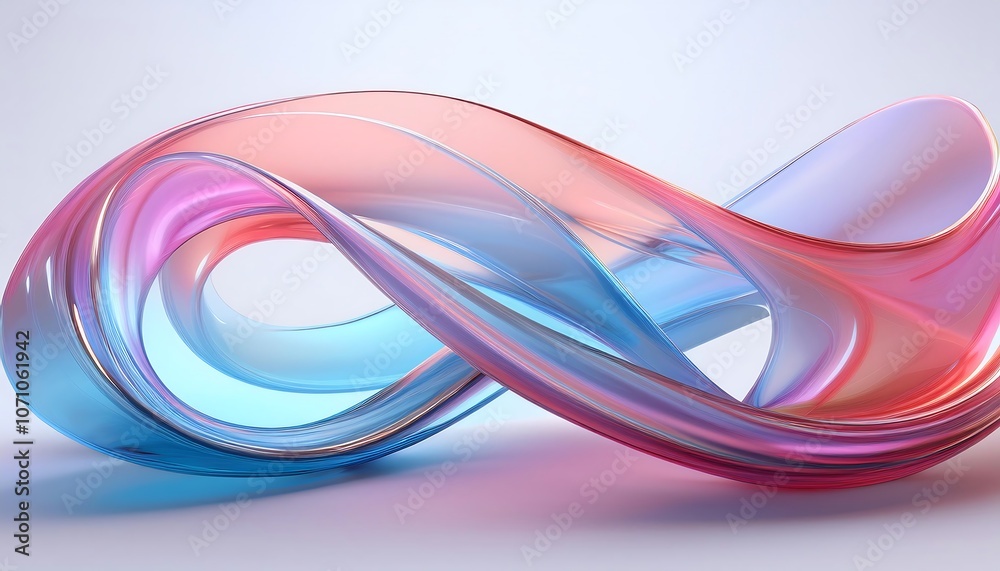Naklejka premium 3d render of colorful glass ribbon in white background, soft blue and red gradient