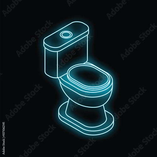 Neon toilet sign glowing on a black background