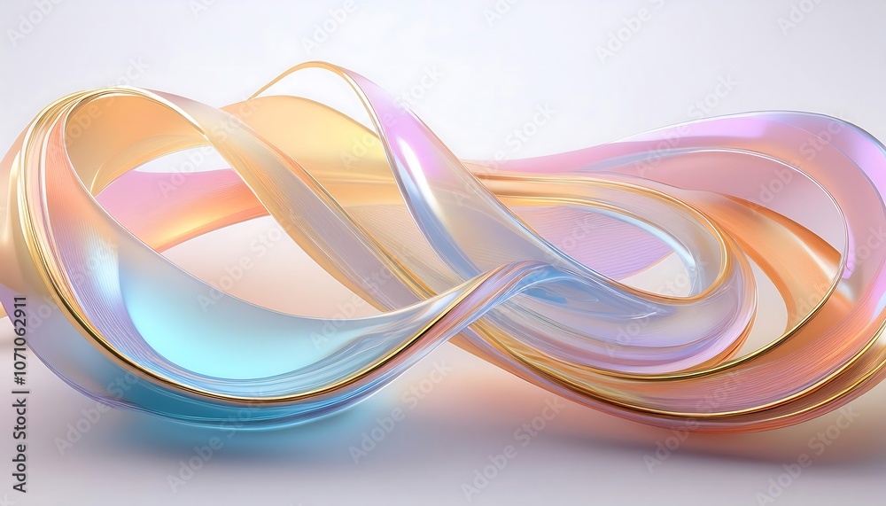 3d render of colorful glass ribbon in white background, soft white and golden gradient, pastel color 3d render of colorful glass ribbon in white background, soft white and golden gradient, pastel color