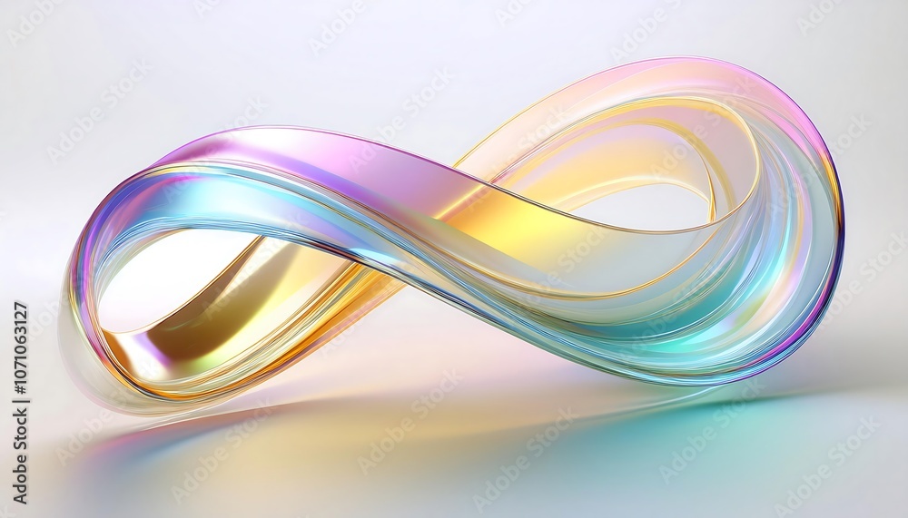 3d render of colorful glass ribbon in white background, soft white and golden gradient, pastel color 3d render of colorful glass ribbon in white background, soft white and golden gradient, pastel color