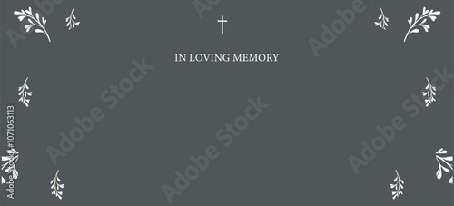 Funeral vector card. Empty card. Digital Funeral Announcement Invitation Template in vector Illustrator. Cross. Dark background
