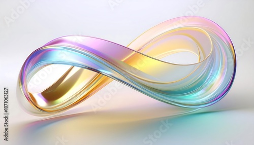 3d render of colorful glass ribbon in white background, soft white and golden gradient, pastel color