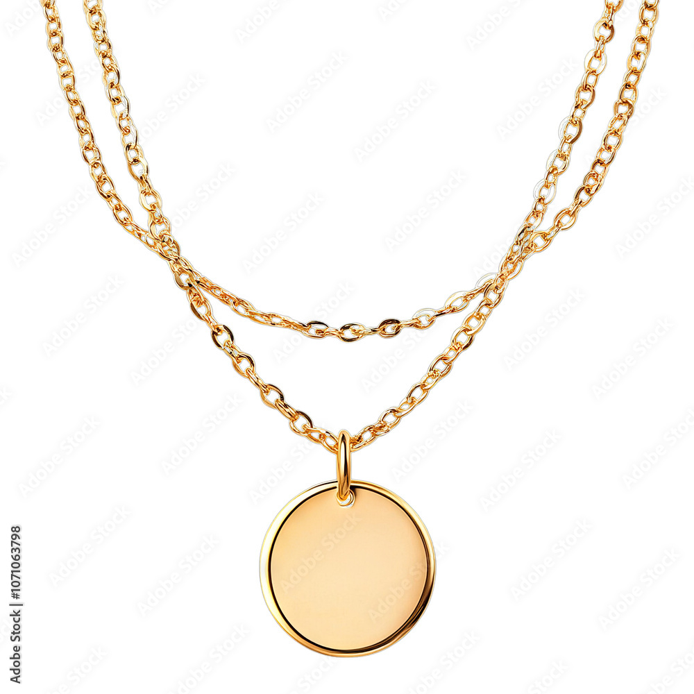 Layered gold chains with pendant. Isolated white background. PNG format Layered gold chains with pendant. Isolated white background. PNG format