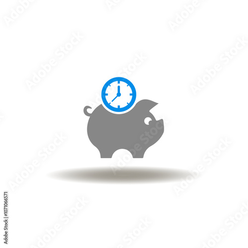 Vector illustration of piggy bank with depositing clock. Symbol of investing during. Icon of invest to time.