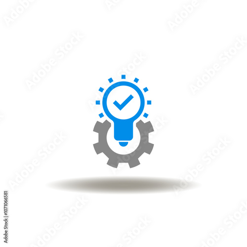 Vector illustration of gear wheel and light bulb with check mark. Symbol of efficacy. Icon of self-efficacy.