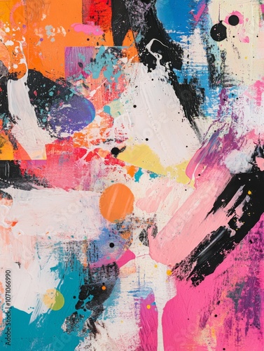Vibrant Expression of Joy: A Whimsical Mixed Media Journey Through Color and Chaos