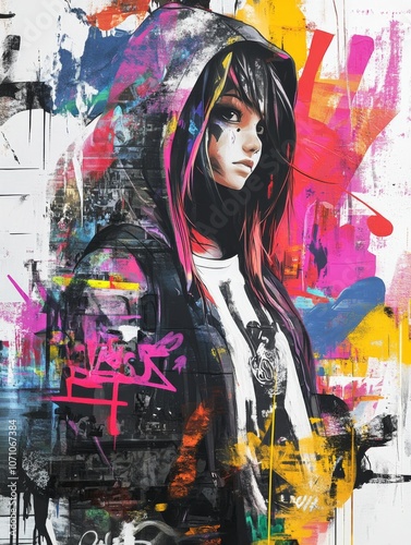 Urban Chaos and Vibrant Expression: A Graffiti Style Interpretation of Street Life Energy