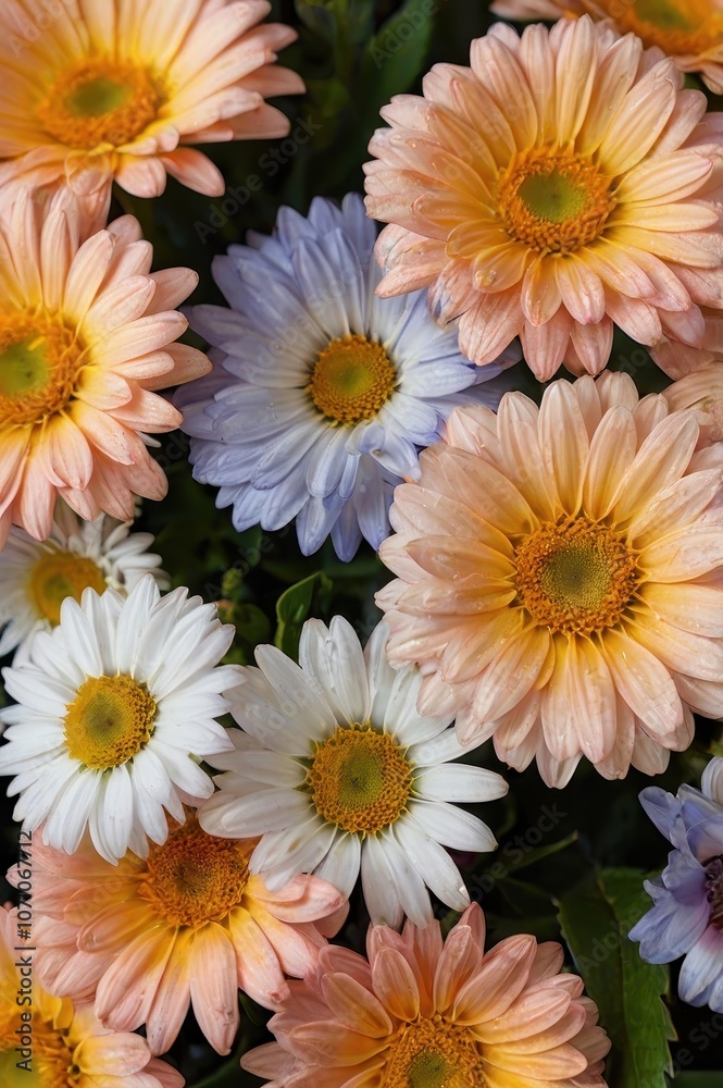 Pink and White Daisy Bouquet with Bright Yellow Centers Close-Up Pink and White Daisy Bouquet with Bright Yellow Centers Close-Up