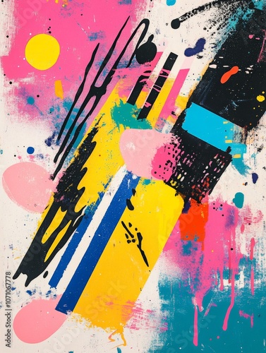 Vibrant Celebration of Joy: A Colorful Splash ArtRetro 90s Flair and Energy