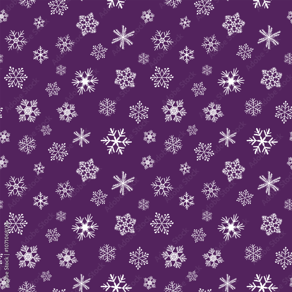 Winter seamless pattern with white snowflakes on color background. Vector illustration for fabric, textile wallpaper, posters, gift wrapping paper. Christmas vector illustration Winter seamless pattern with white snowflakes on color background. Vector illustration for fabric, textile wallpaper, posters, gift wrapping paper. Christmas vector illustration